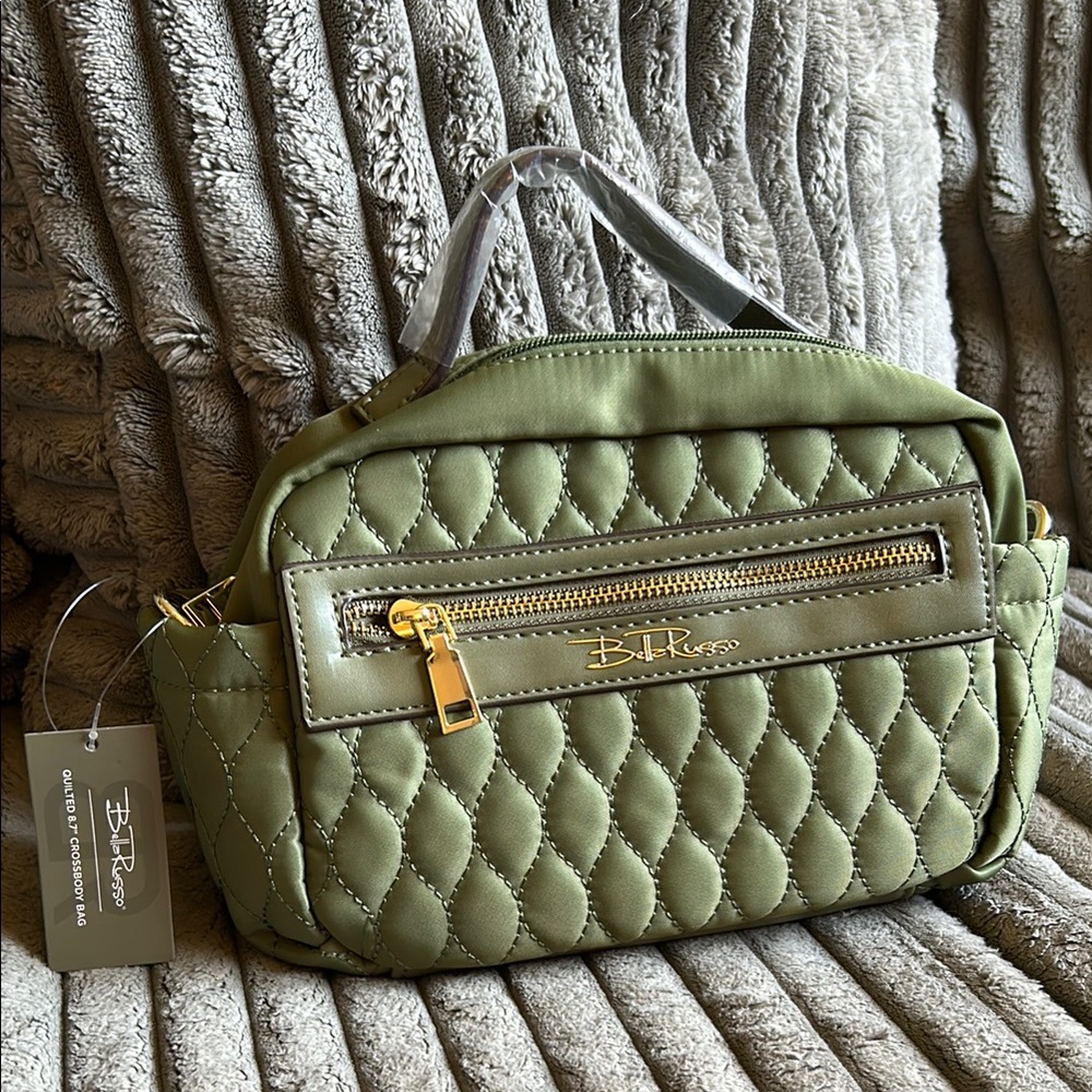Bella Russo NWT Quilted 8.7” Crossbody Clutch Bag Olive Green Purse - Picture 2 of 7